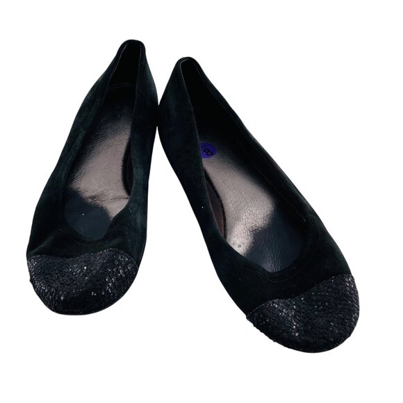 Sperry Women's Black Suede Flats With Glitter Toe Cap Size 8 - Picture 1 of 4